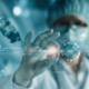 Doctor interacting with ai graphic in healthcare space