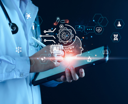 Medical technology, doctor use AI robots for diagnosis, care, and increasing accuracy